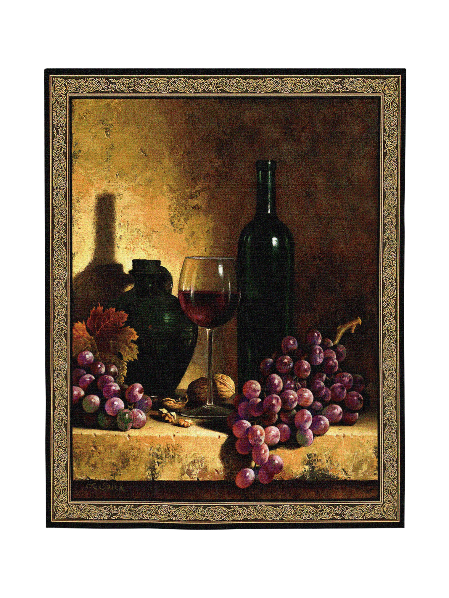 Wine Bottle With Grapes And Walnuts Wall Tapestry