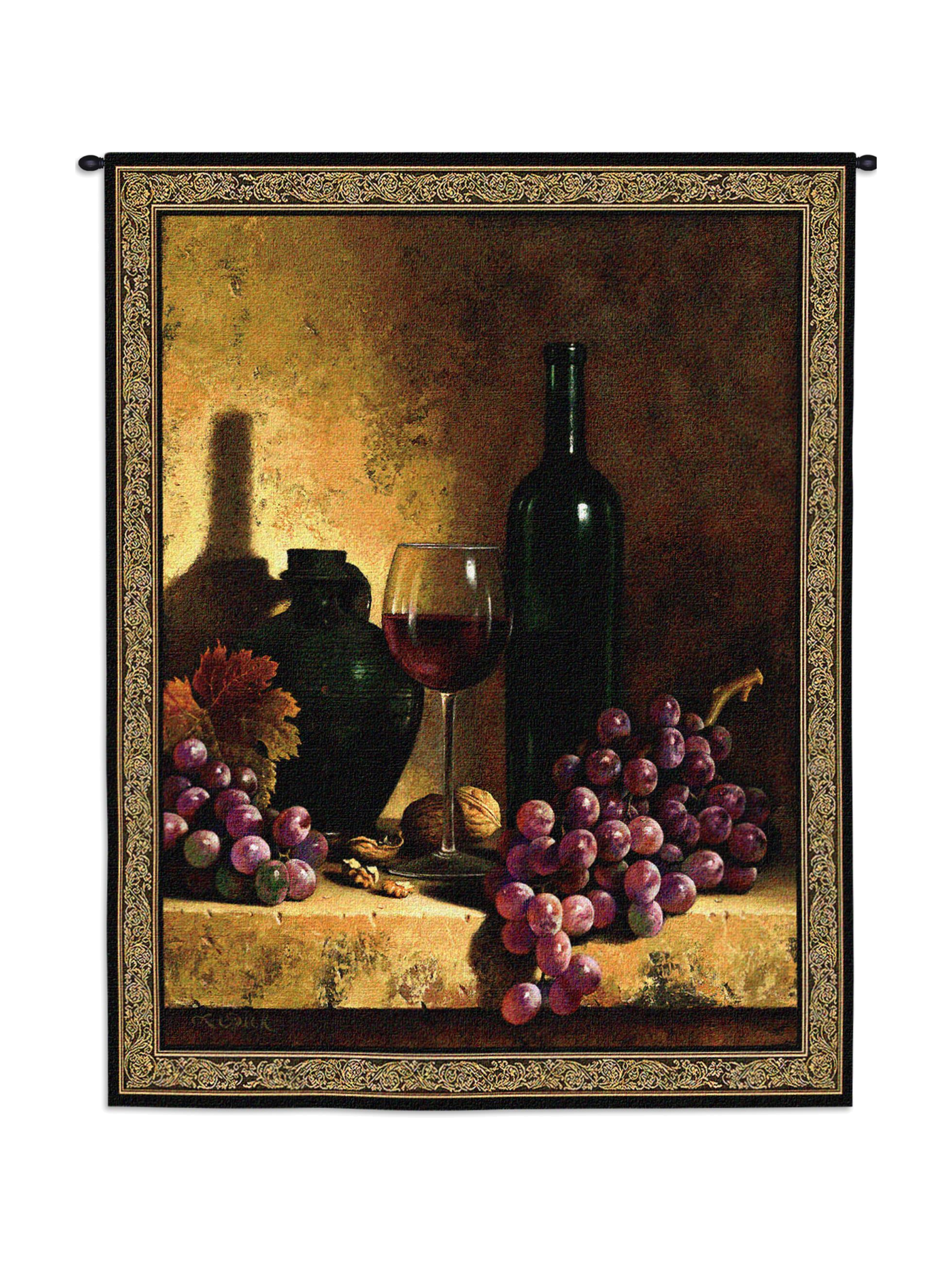 Wine Bottle With Grapes And Walnuts Wall Tapestry