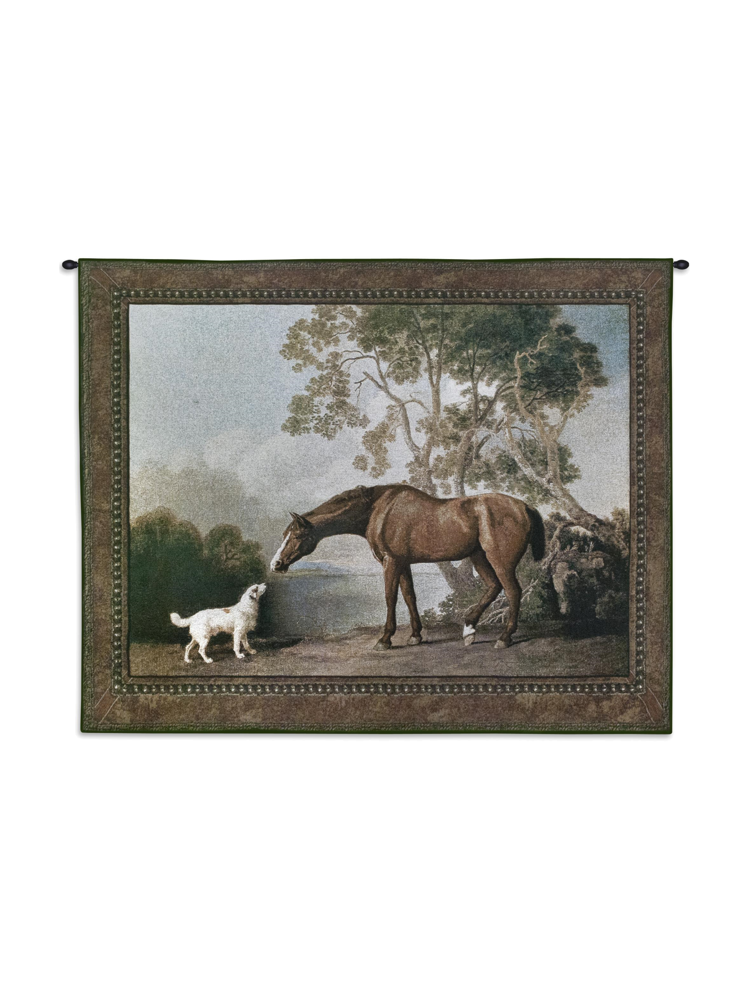 Bay Horse And White Dog Wall Tapestry