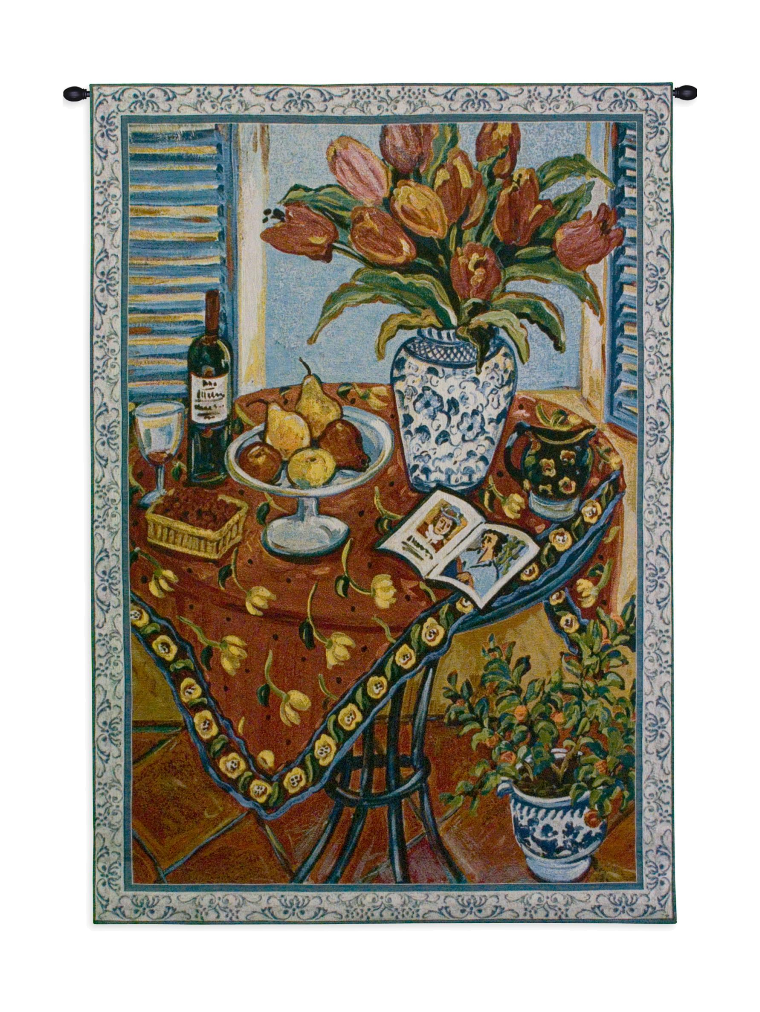 Blue And White With Tangerine Tree Wall Tapestry