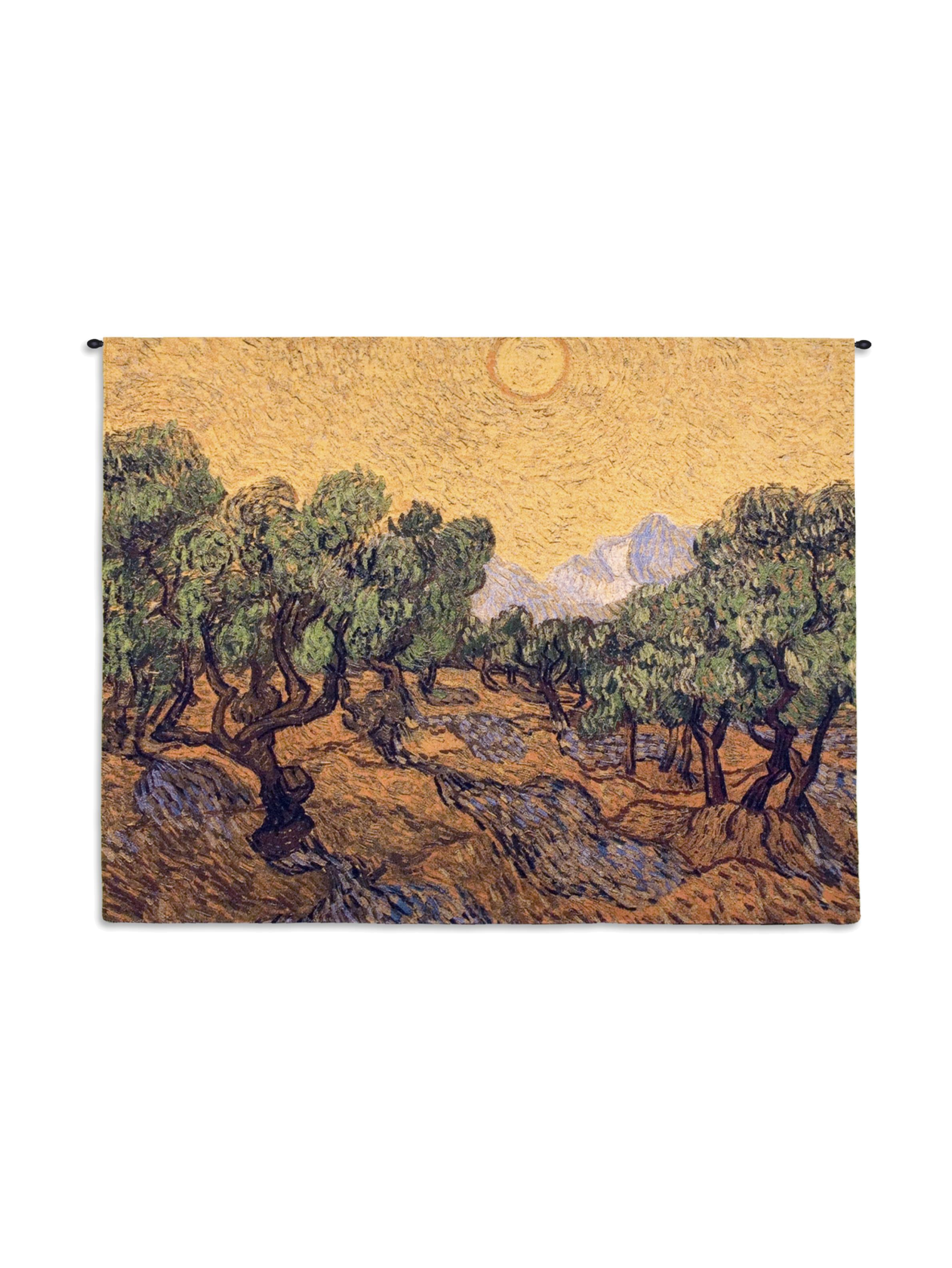Olive Trees With Yellow Sky And Sun Wall Tapestry