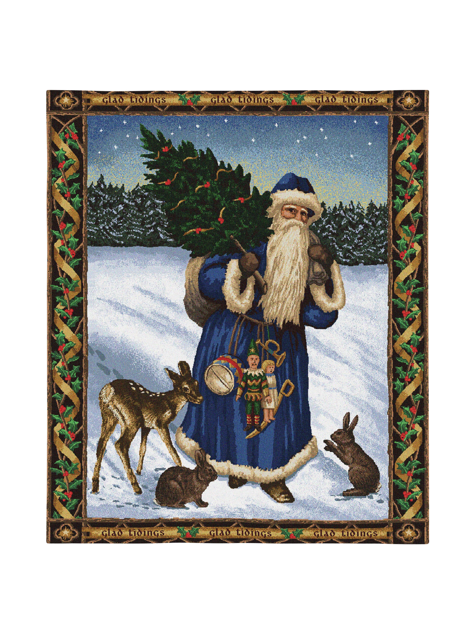 Father Christmas Blue Wall Tapestry