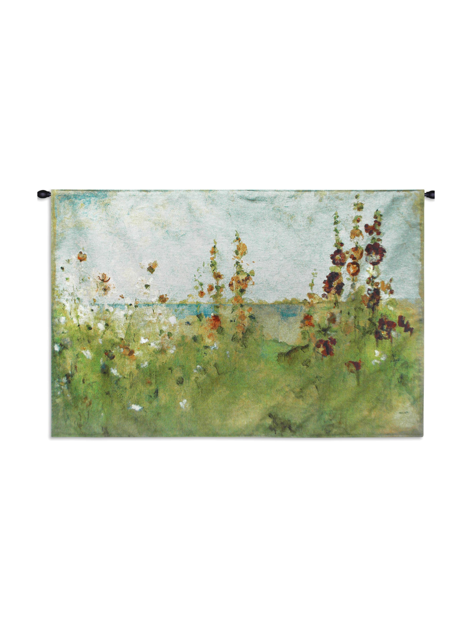 Hollyhocks By The Sea Wall Tapestry