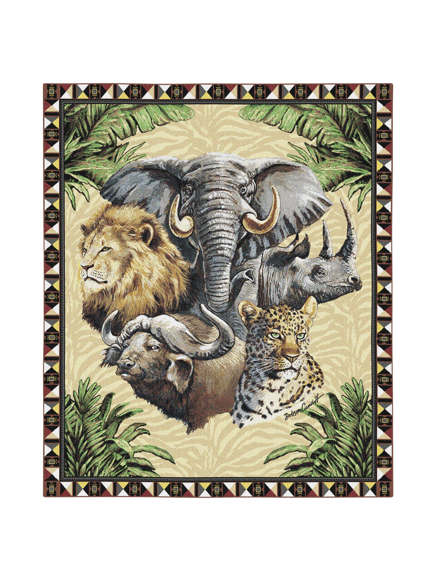 Big Five Elephant Rhinoceros Lion Buffalo Leopard Wall Tapestry